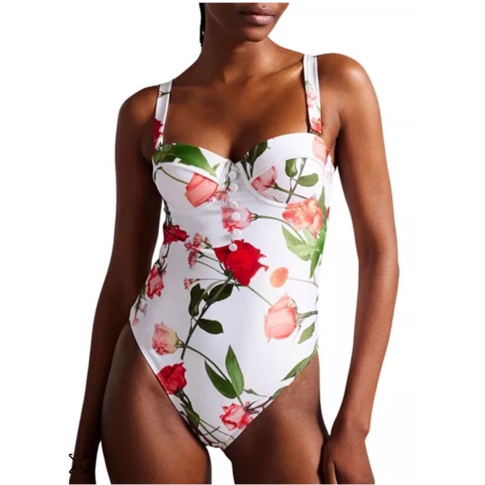 Ted Baker Laranaa Floral Cupped One Piece Swimsuit Women’s Size Small